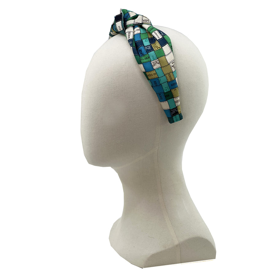 Headband made from Hermes Bolduc au Carre Silk Scarf in Greens