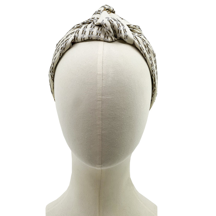 Chanel Silk Petit Scarf Upcycled Knot Headband Ivory & Gold