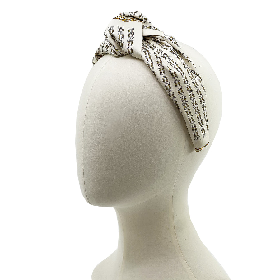 Chanel Silk Petit Scarf Upcycled Knot Headband Ivory & Gold