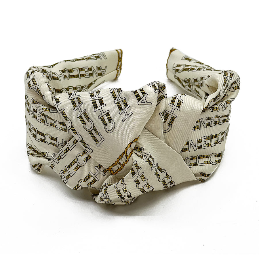 Chanel Silk Petit Scarf Upcycled Knot Headband Ivory & Gold