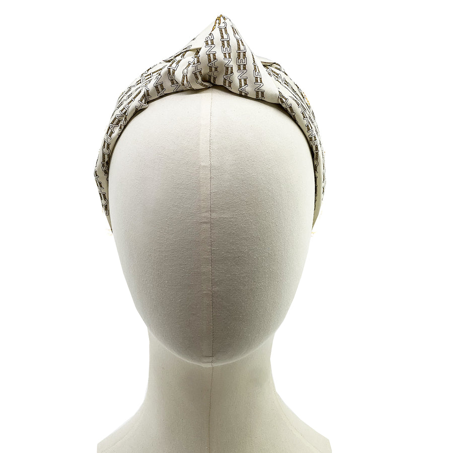 Chanel Silk Petit Scarf Upcycled Knot Headband Ivory & Gold