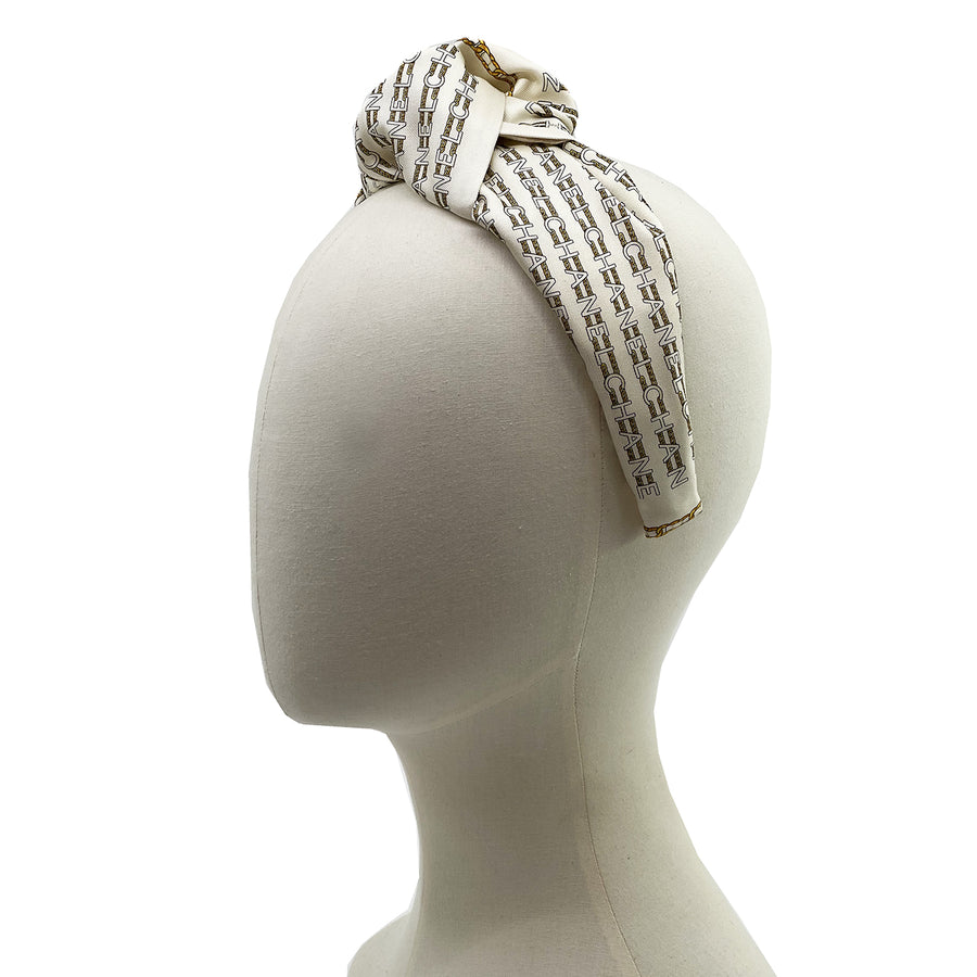 Chanel Silk Petit Scarf Upcycled Knot Headband Ivory & Gold