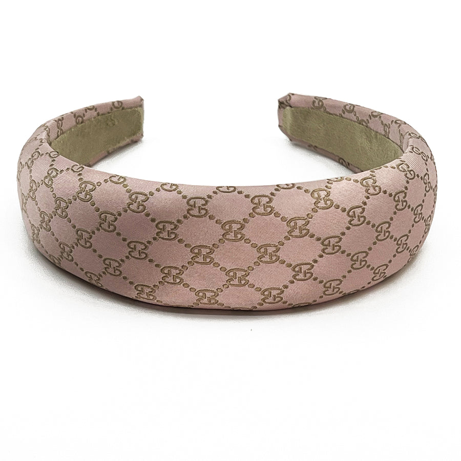 Headband made from pink and gold gucci logo silk men's tie