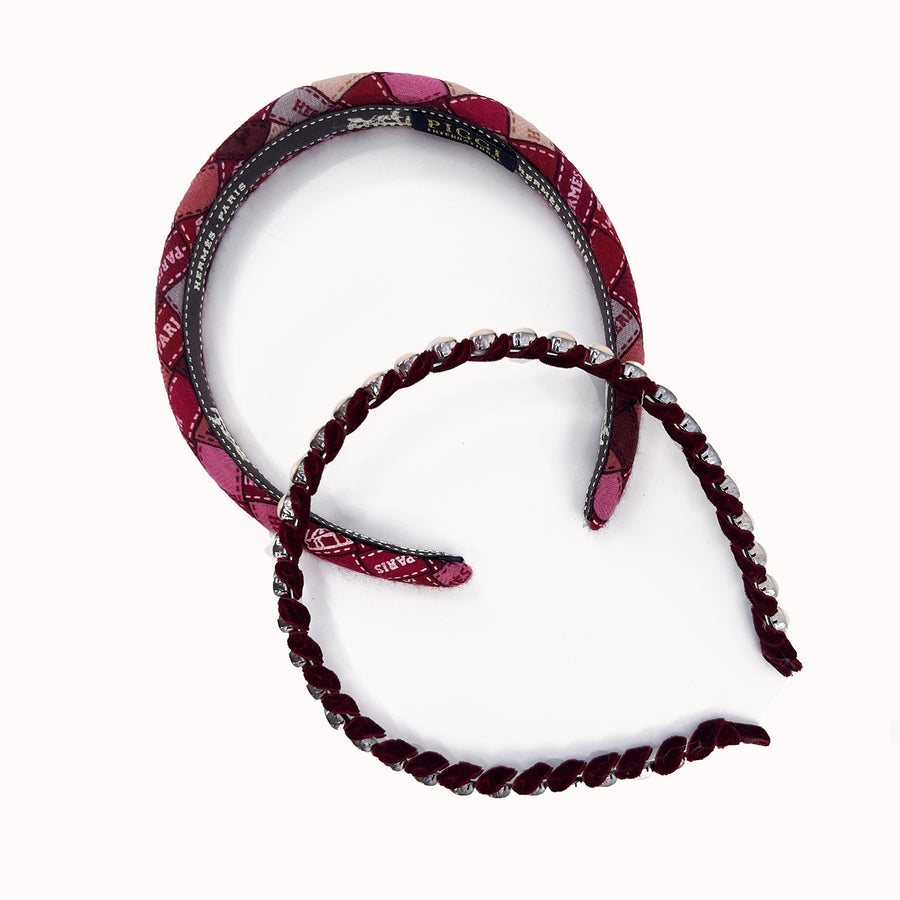 Pink & Red Bolduc Au Carre silk cashmere headband layering set