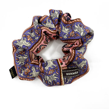 Hermes Chasse en Indie Silk Scarf upcycled scrunchie