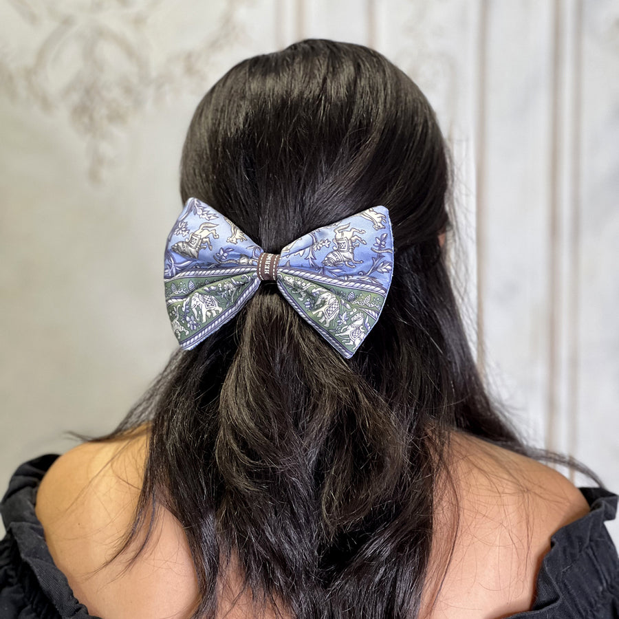 Silk Hair Bow made from Hermès Chasse en Inde Scarf