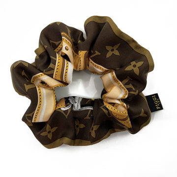 Silk scrunchie made from a Louis Vuitton Monogram Confidential Scarf