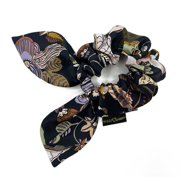 Liberty London Fantasy Land Black Green Silk Scrunchie