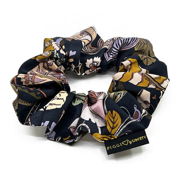Liberty London Fantasy Land Black Green Silk Scrunchie
