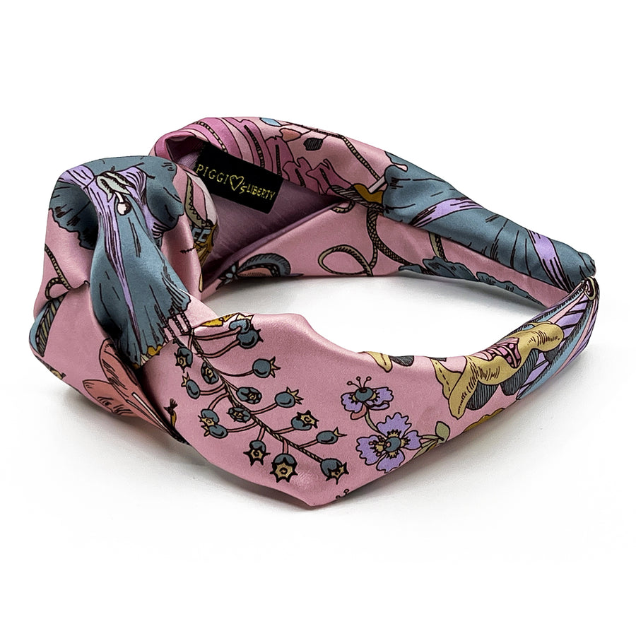 Liberty London Fantasy Land Pink Silk handmade Centre knot Headband