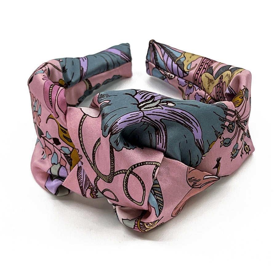 Liberty London Fantasy Land Pink Silk handmade Centre knot Headband