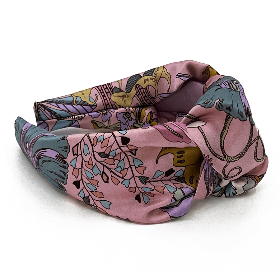 Liberty London Fantasy Land Pink Silk handmade Centre knot Headband