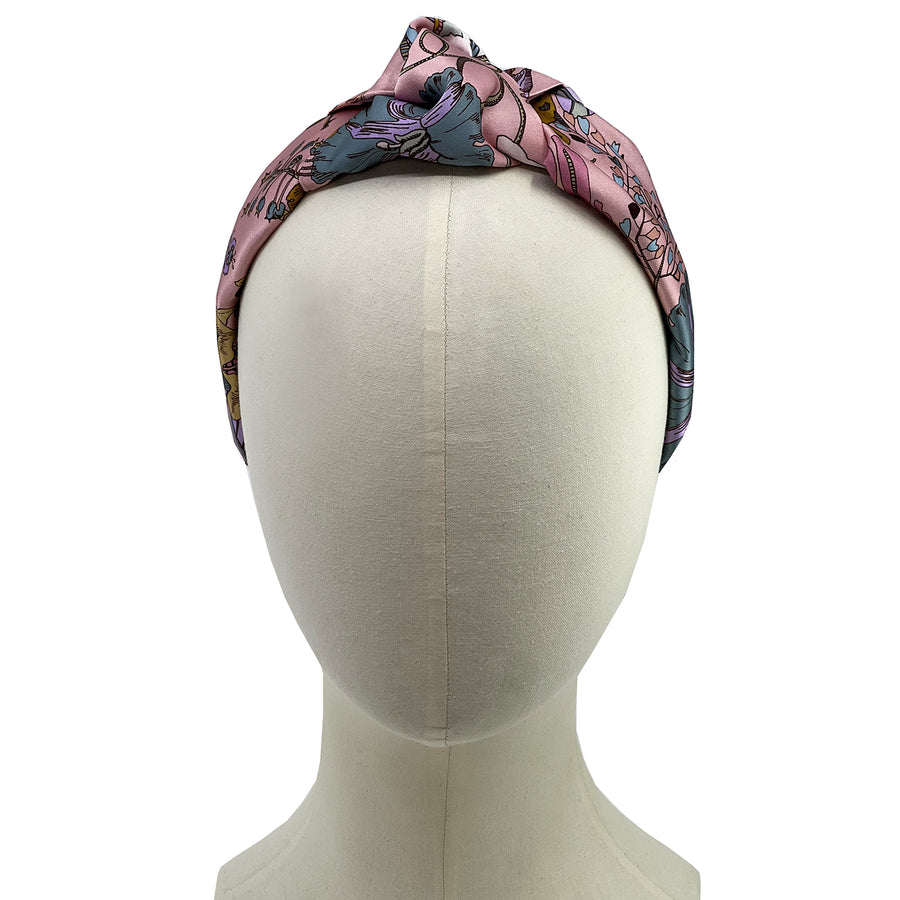 Liberty London Fantasy Land Pink Silk handmade Centre knot Headband