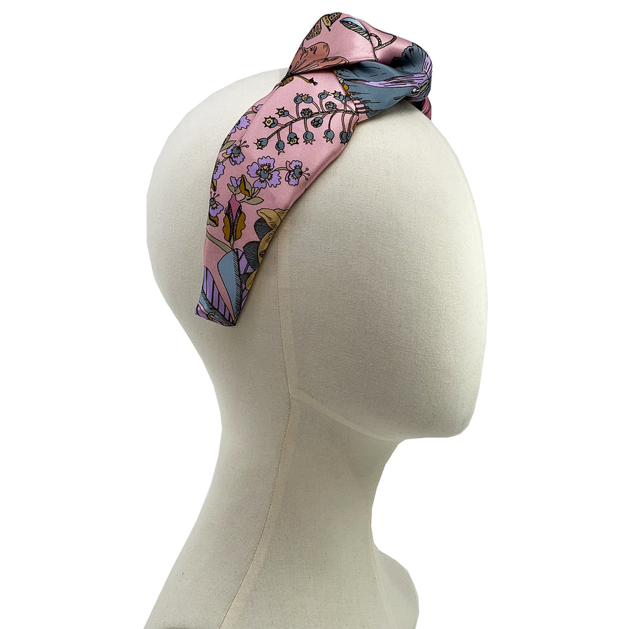 Liberty London Fantasy Land Pink Silk handmade Centre knot Headband