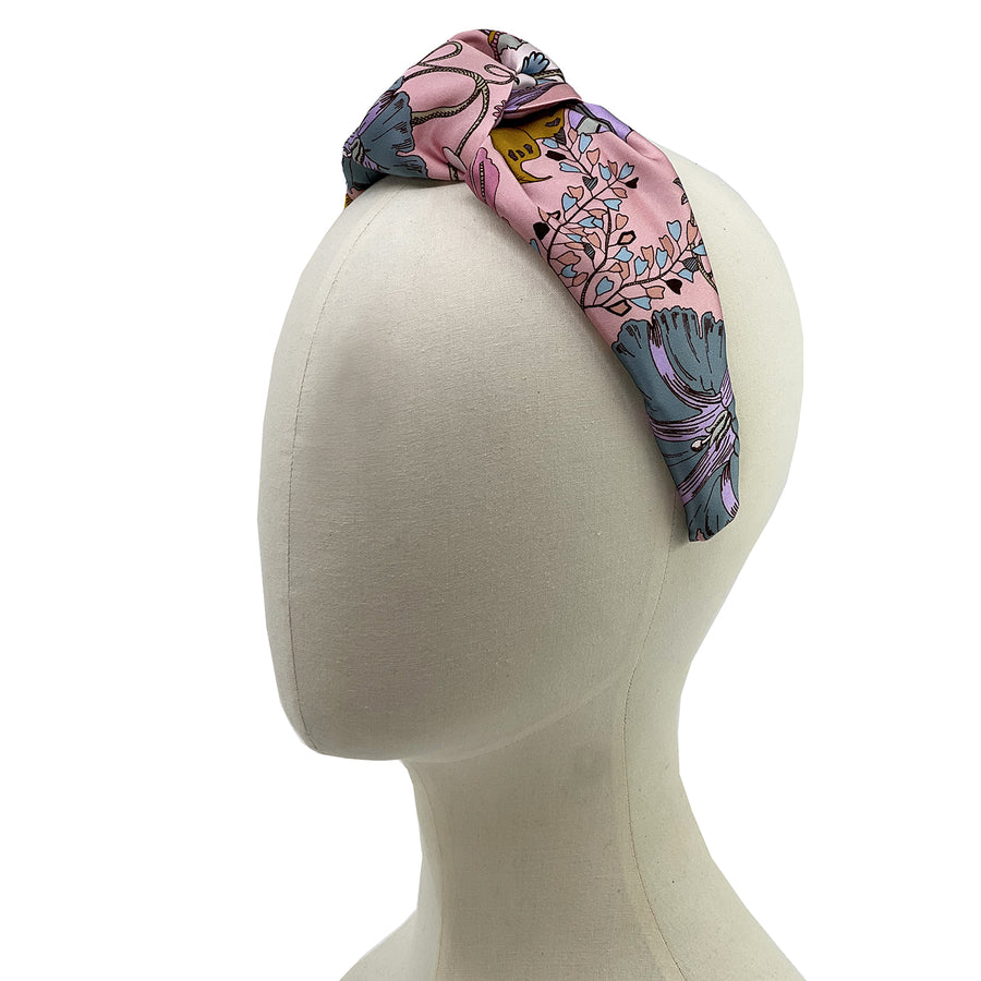 Liberty London Fantasy Land Pink Silk handmade Centre knot Headband