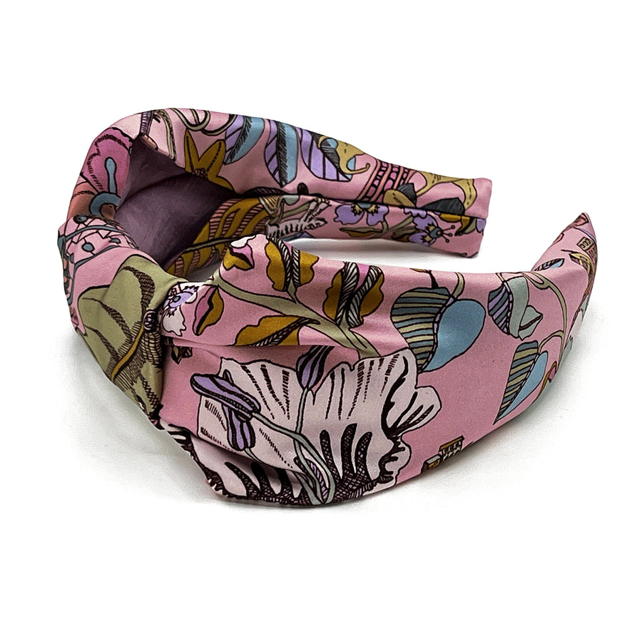 Liberty London Fantasy Land Pink Silk handmade knot Headband