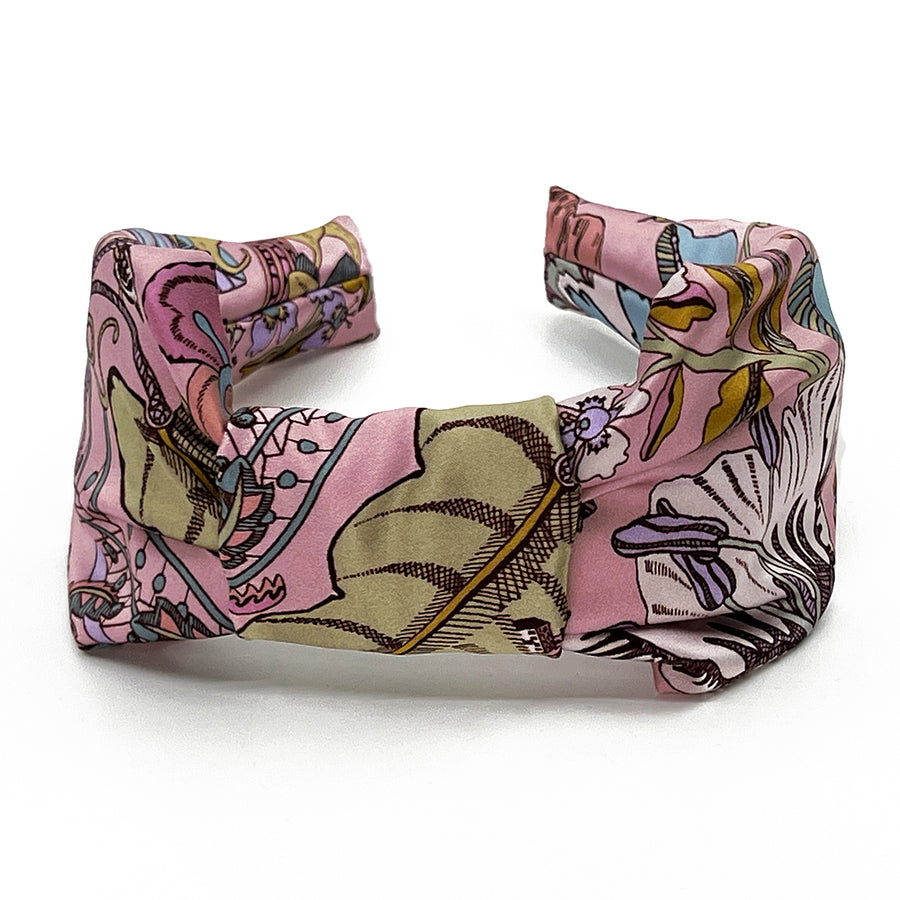 Liberty London Fantasy Land Pink Silk handmade knot Headband