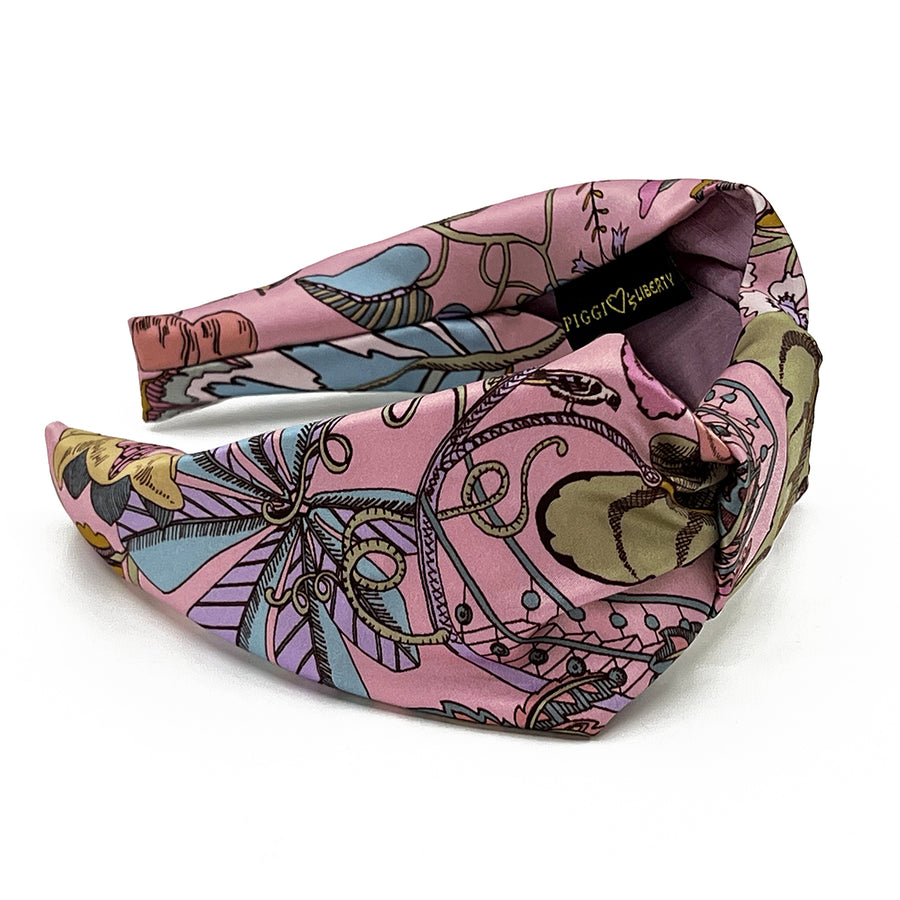 Liberty London Fantasy Land Pink Silk handmade knot Headband