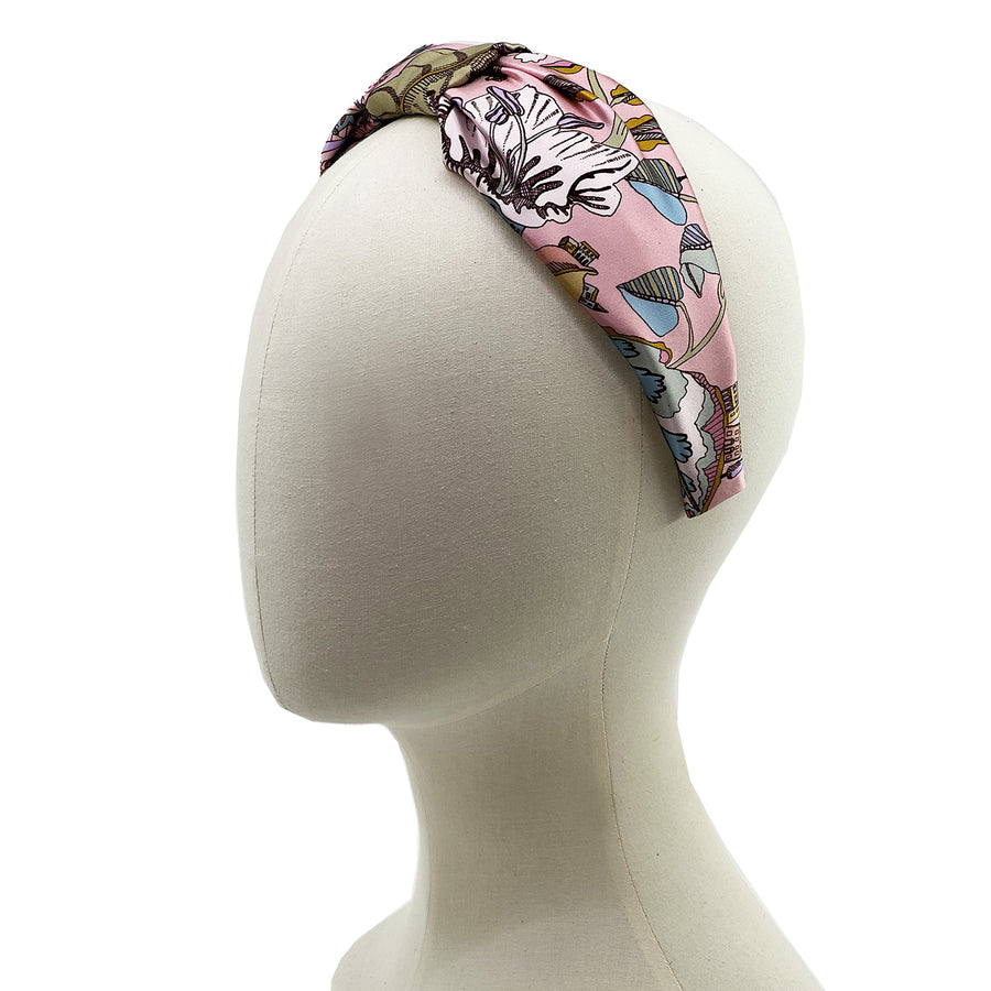 Liberty London Fantasy Land Pink Silk handmade knot Headband