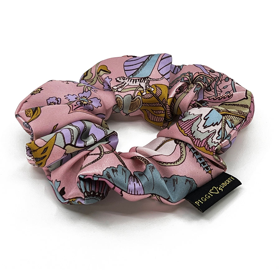 Liberty London Fantasy Land Pink Silk handmade scrunchie