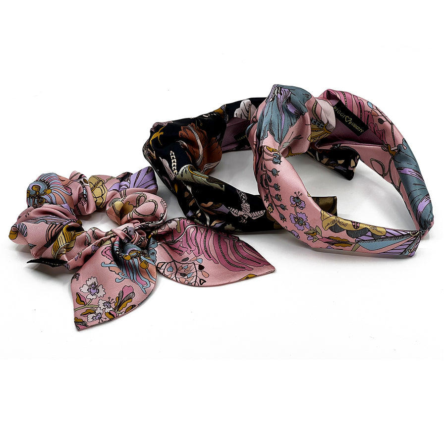 Liberty London Fantasy Land Pink & Black Silk handmade hair accessories