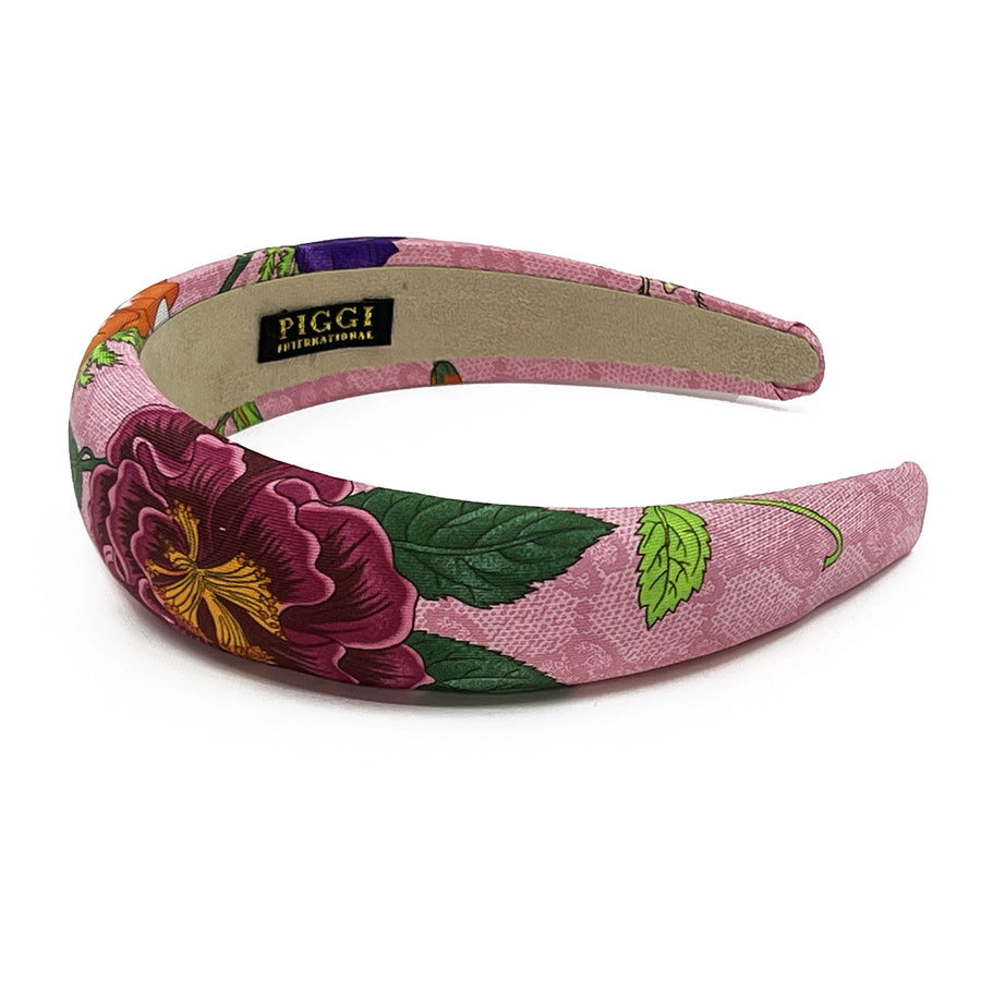 Gucci Pink Floral GG Silk Scarf Upcycled Alice Headband 