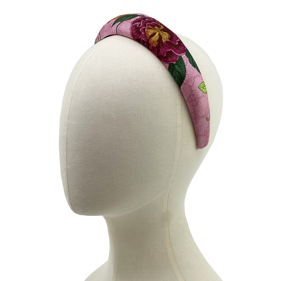 Gucci Pink Floral GG Silk Scarf Upcycled Alice Headband 