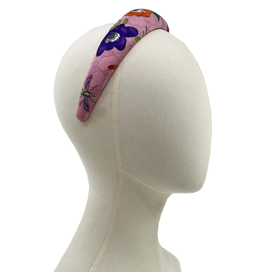 Gucci Pink Floral GG Silk Scarf Upcycled Alice Headband 