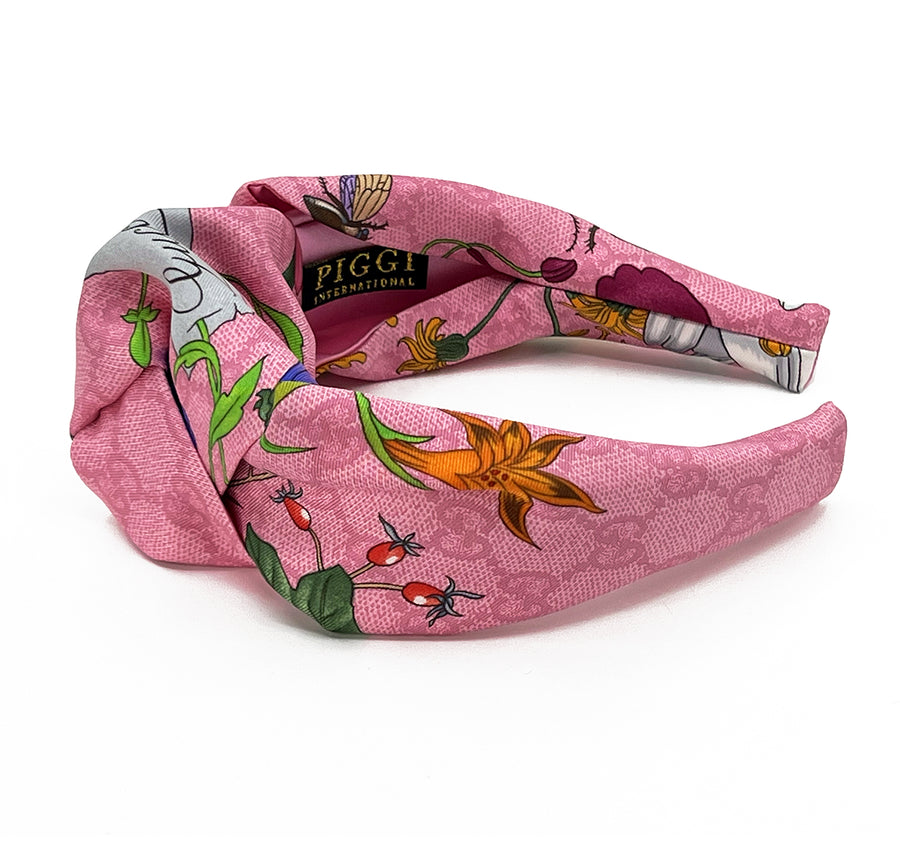 Gucci GG Pink Floral Silk Scarf Upcycled Knot Headband