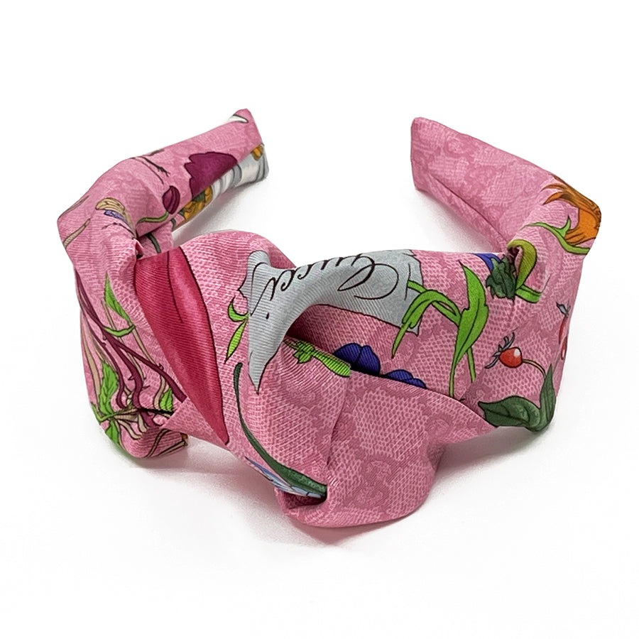 Gucci GG Pink Floral Silk Scarf Upcycled Knot Headband