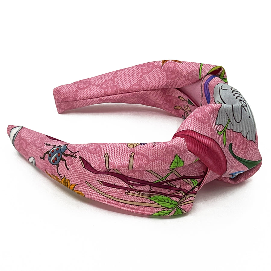 Gucci GG Pink Floral Silk Scarf Upcycled Knot Headband