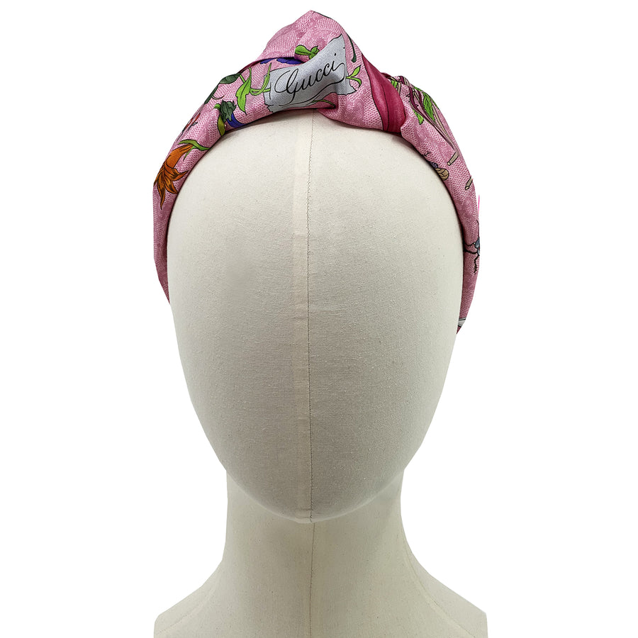 Gucci GG Pink Floral Silk Scarf Upcycled Knot Headband