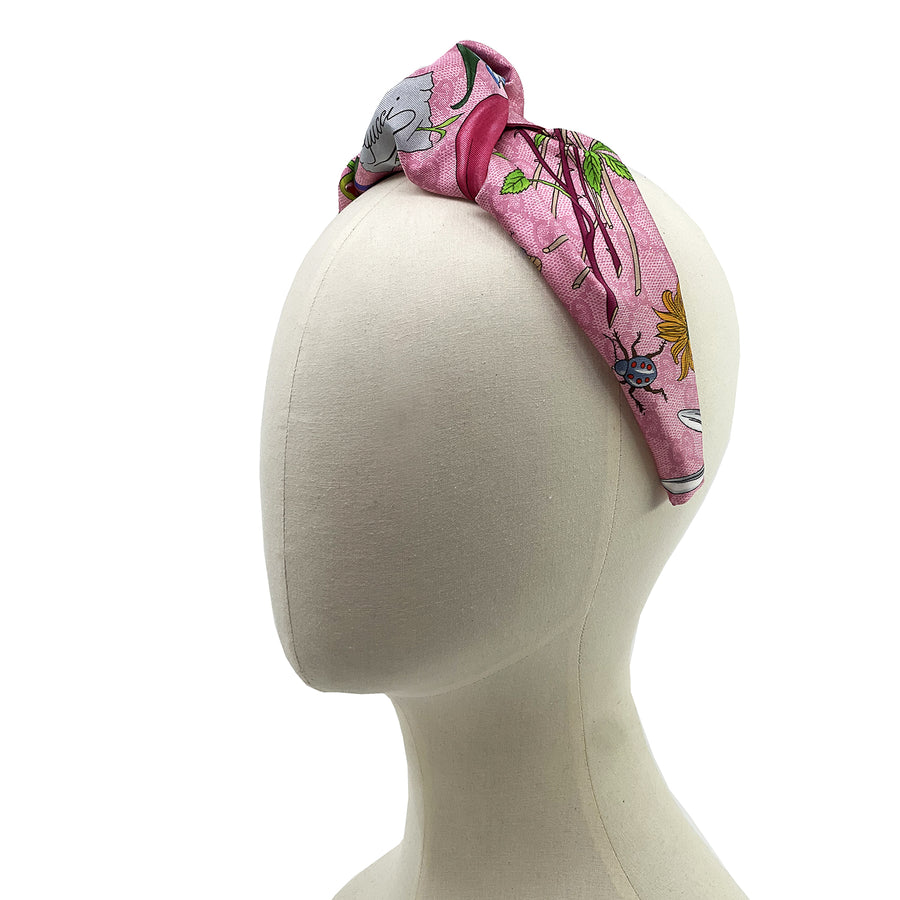 Gucci GG Pink Floral Silk Scarf Upcycled Knot Headband