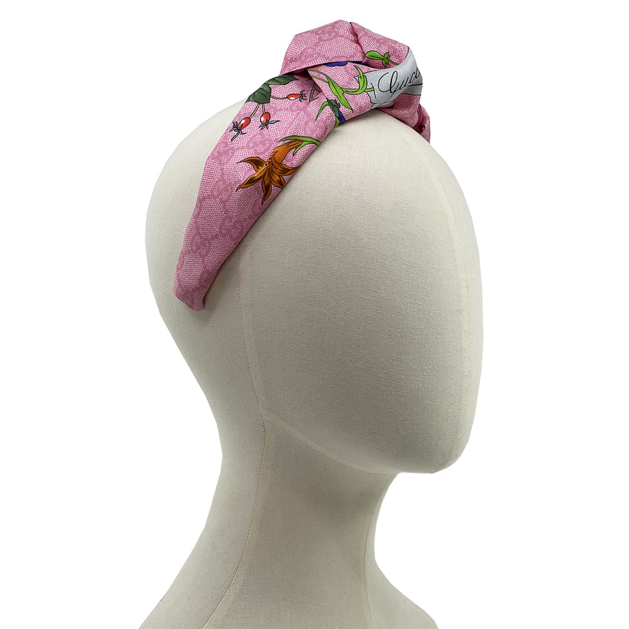 Gucci GG Pink Floral Silk Scarf Upcycled Knot Headband