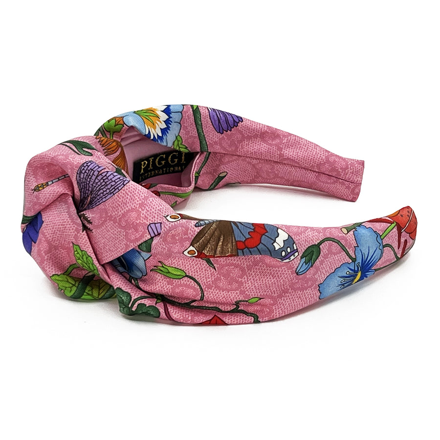 Gucci GG Pink Floral Silk Scarf Upcycled Knot Headband