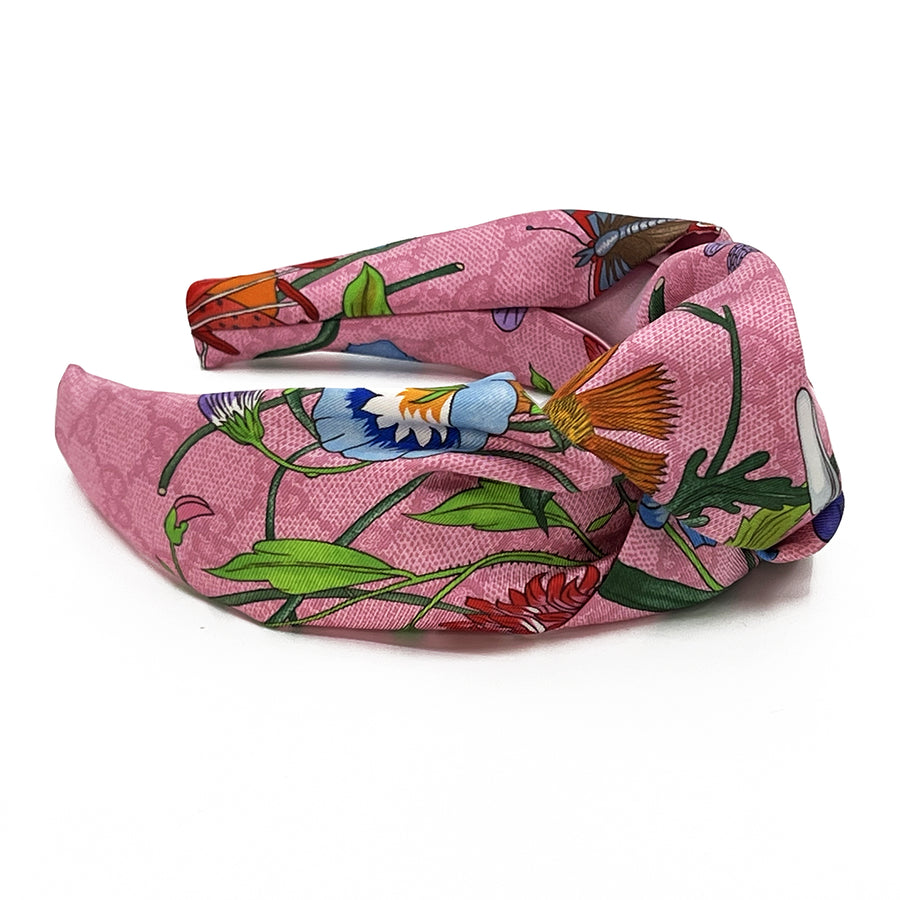 Gucci GG Pink Floral Silk Scarf Upcycled Knot Headband