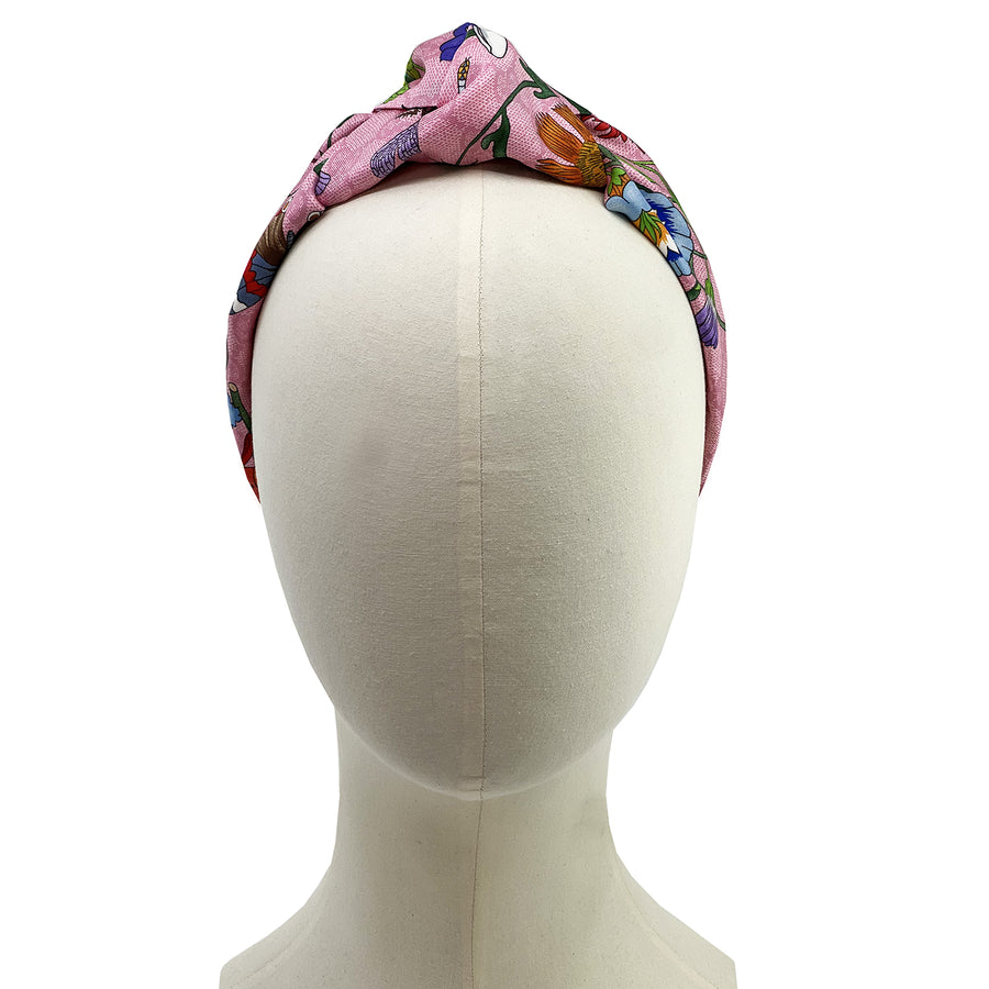 Gucci GG Pink Floral Silk Scarf Upcycled Knot Headband