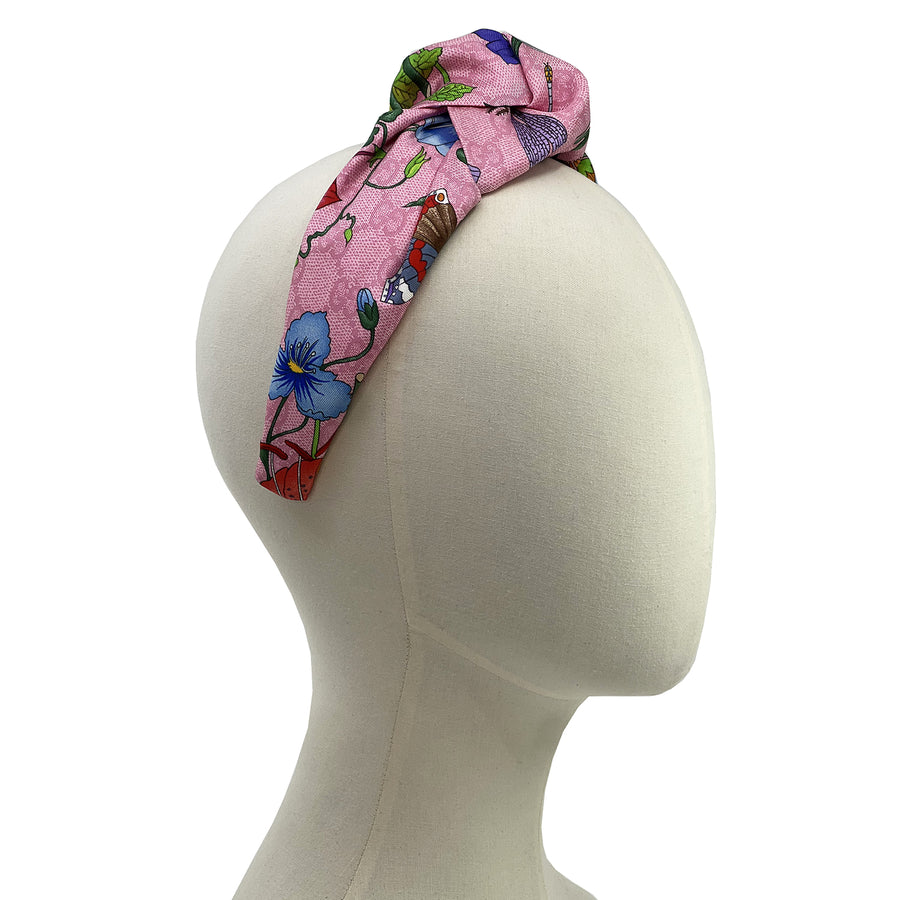 Gucci GG Pink Floral Silk Scarf Upcycled Knot Headband
