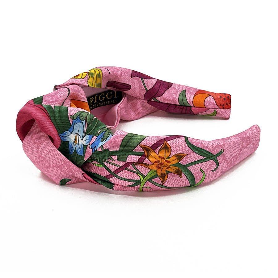 Gucci GG Pink Floral Silk Scarf Upcycled Knot Headband