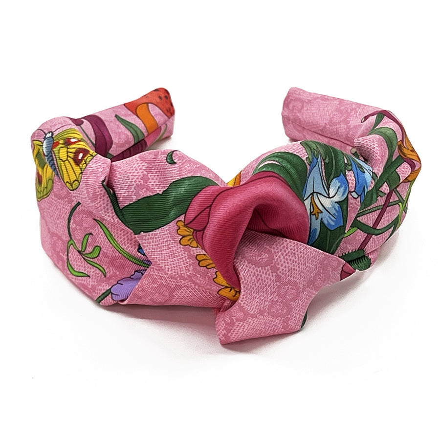 Gucci GG Pink Floral Silk Scarf Upcycled Knot Headband