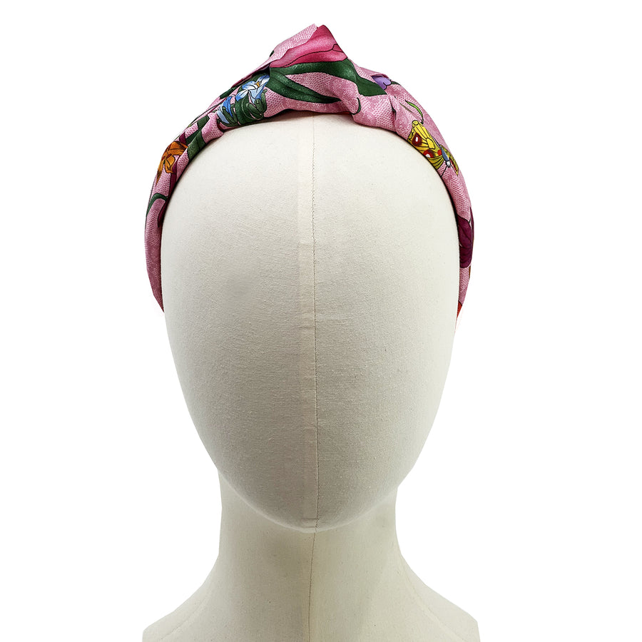 Gucci GG Pink Floral Silk Scarf Upcycled Knot Headband