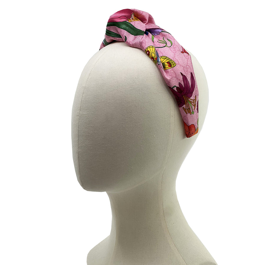 Gucci GG Pink Floral Silk Scarf Upcycled Knot Headband