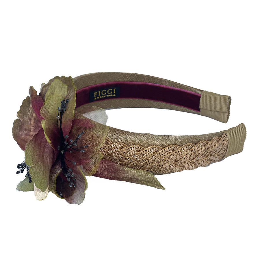 Vintage Czech Silk & Velvet Flower  Pedaline Braid Headband