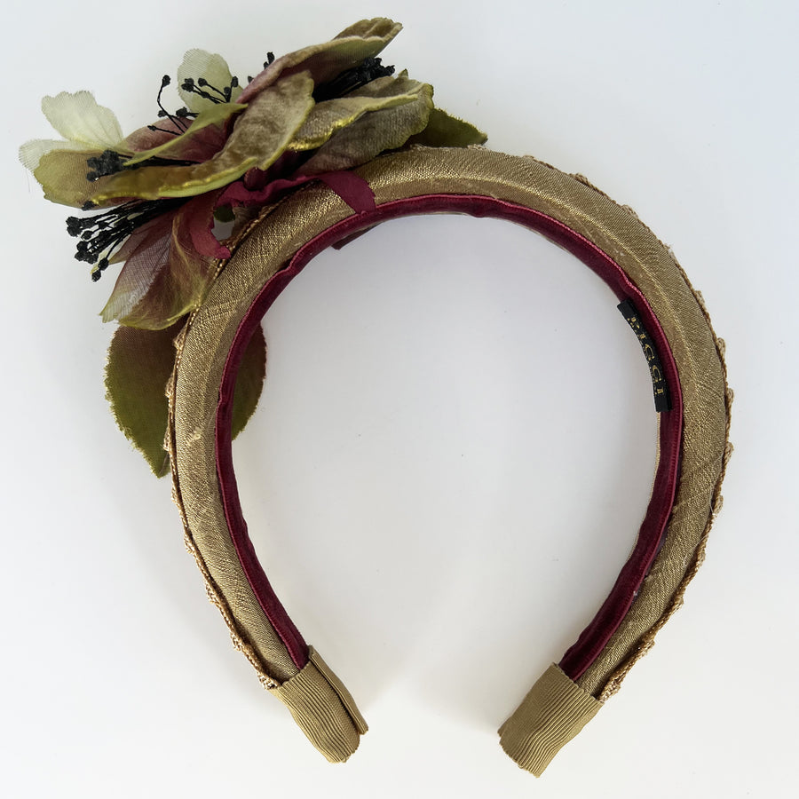 Vintage Czech Silk & Velvet Flower  Pedaline Braid Headband