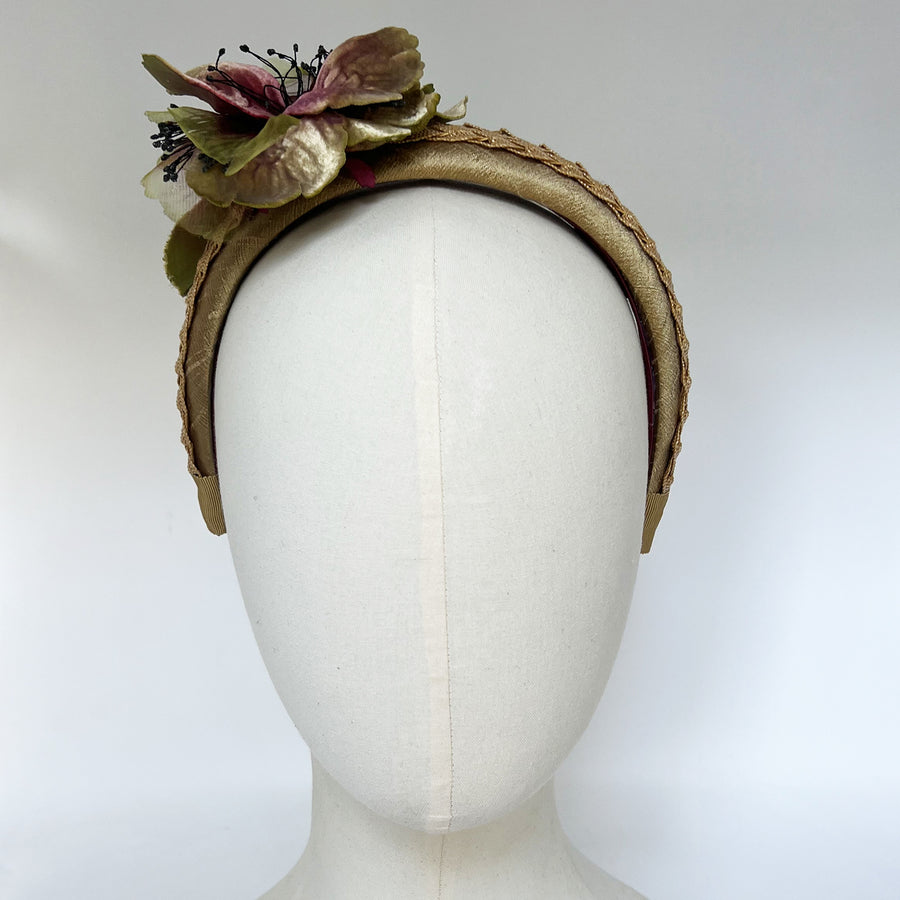 Vintage Czech Silk & Velvet Flower  Pedaline Braid Headband