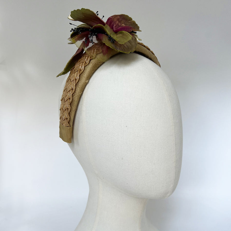 Vintage Czech Silk & Velvet Flower  Pedaline Braid Headband