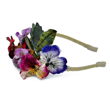 Vintage Velvet Pansy Flower Spray Headband