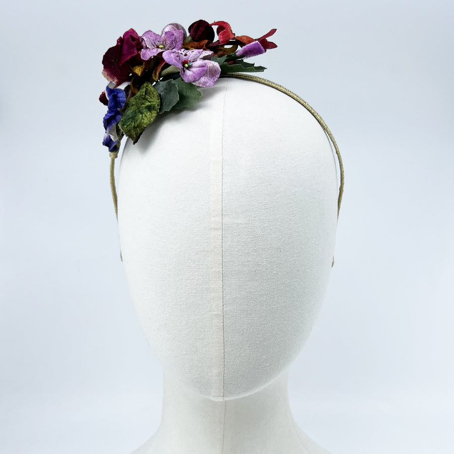Vintage Velvet Pansy Flower Spray Headband