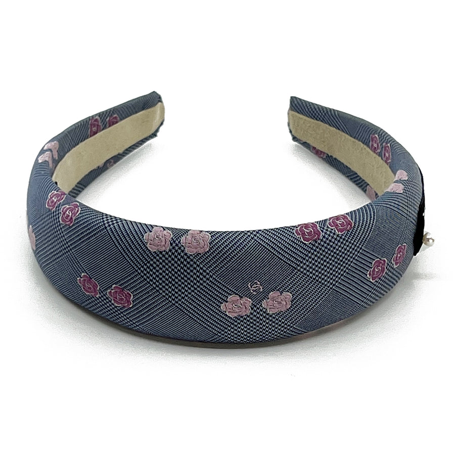 Alice Headband made from upcycled Camellia Blue Houndstooth Men's tie