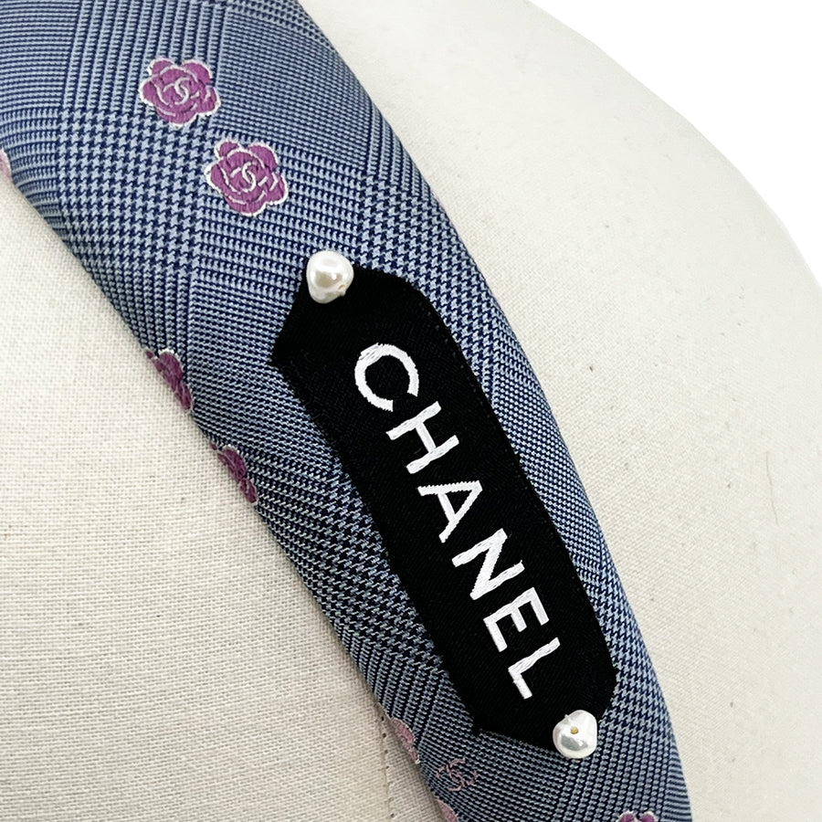 Alice Headband made from upcycled Camellia Blue Houndstooth Men's tie